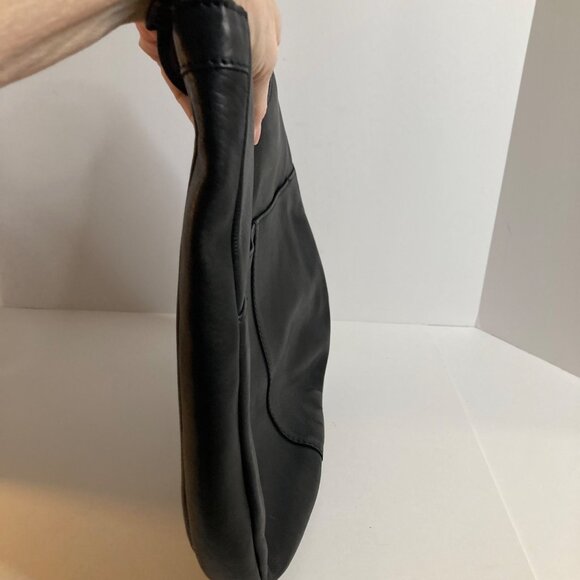 Womens Margot Leather Adjustable Crossbody Shoulder Hobo Bag Black 12 x 12 x 2" - Picture 3 of 11